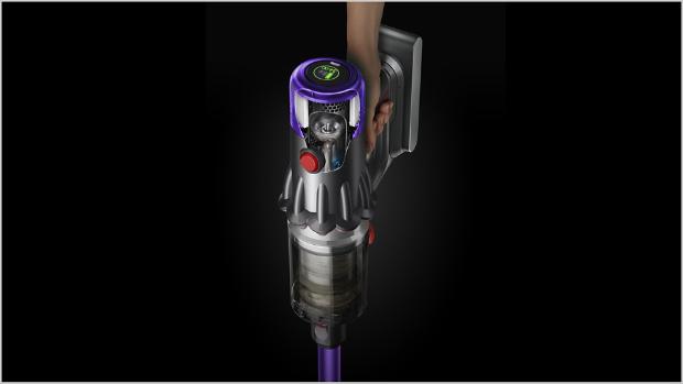 먼지를 보여주는 다이슨 레이저2 슬림 플러피 클리너 헤드