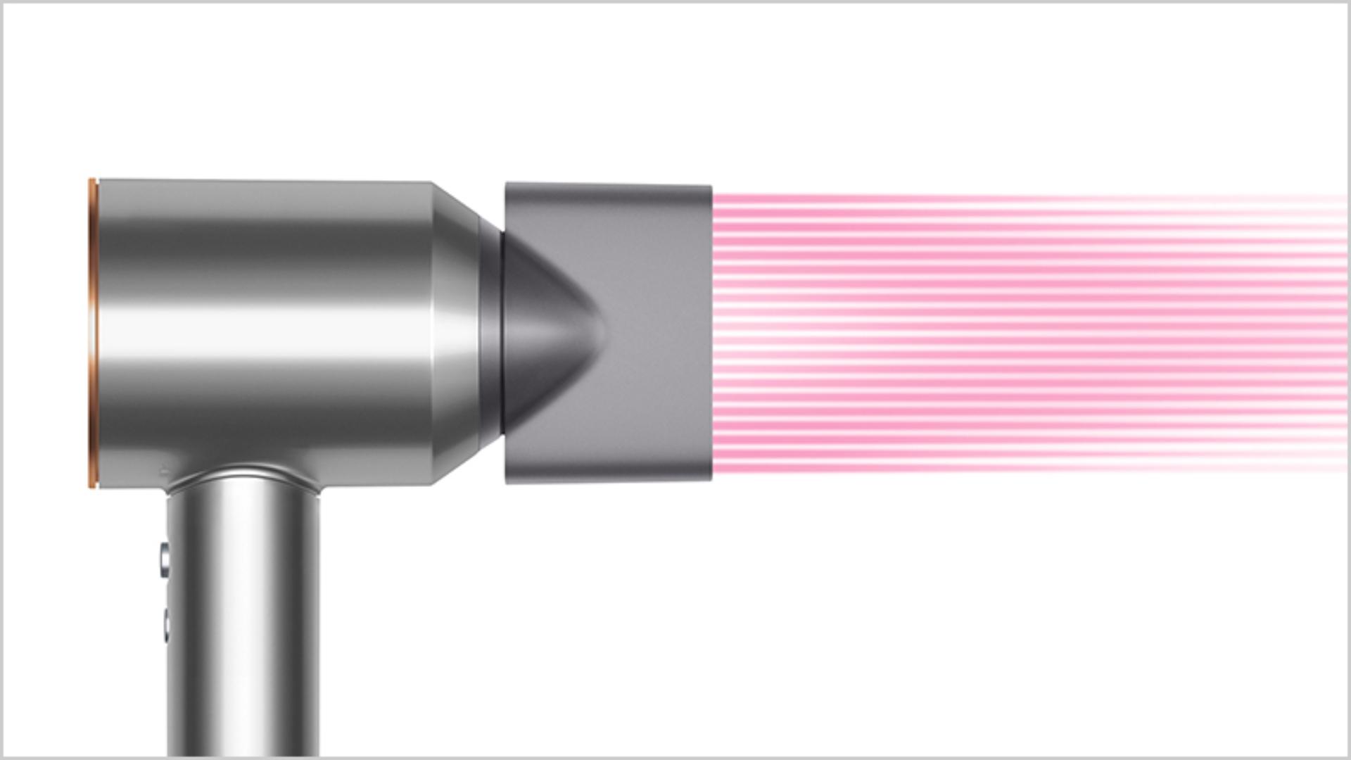 Side view of the Dyson Supersonic with Styling concentrator attachment.