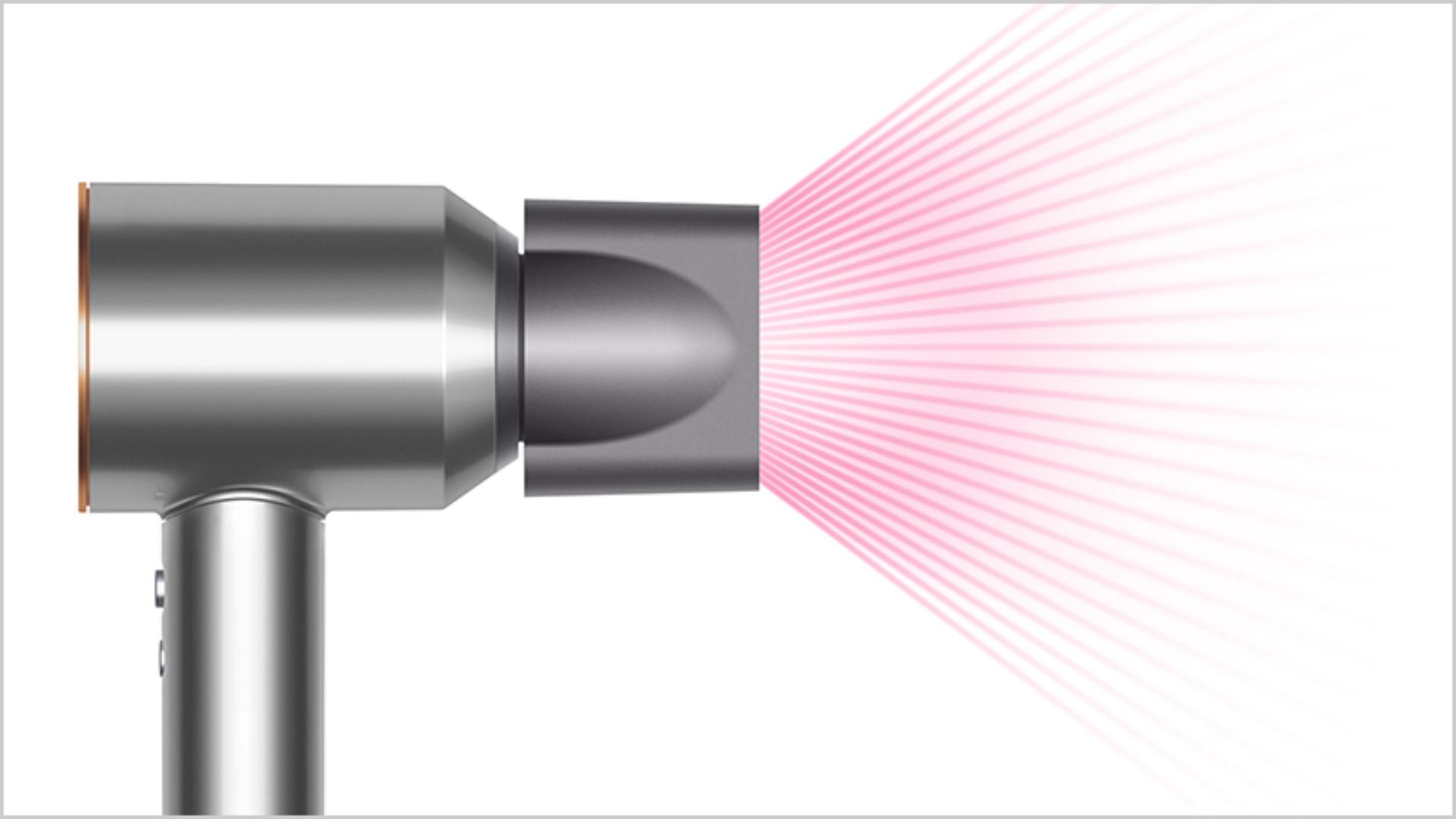 Side view of the Dyson Supersonic with Smoothing nozzle attachment.