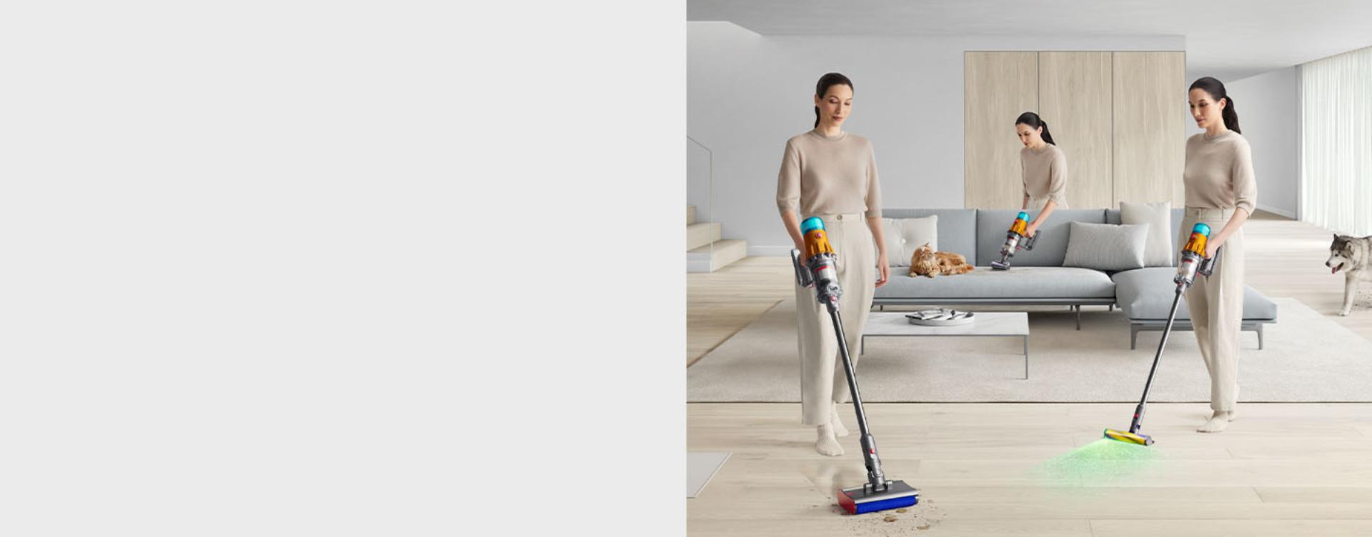 A person cleans around their whole home using the Dyson V12s Detect Slim Submarine.