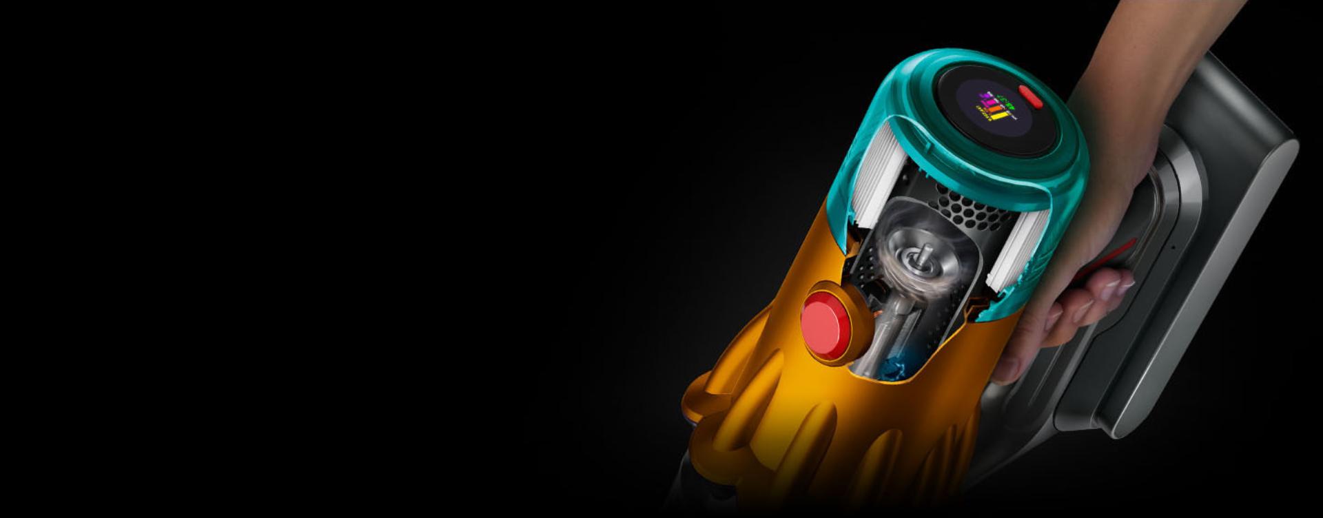 Cutaway of the Dyson V12s Detect Slim Submarine showing the Hyperdymium motor.