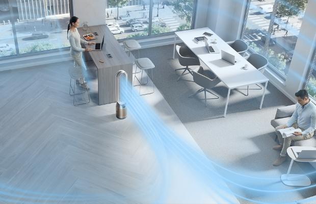 A graphics to show a Dyson Fan heating, cooling and purifying