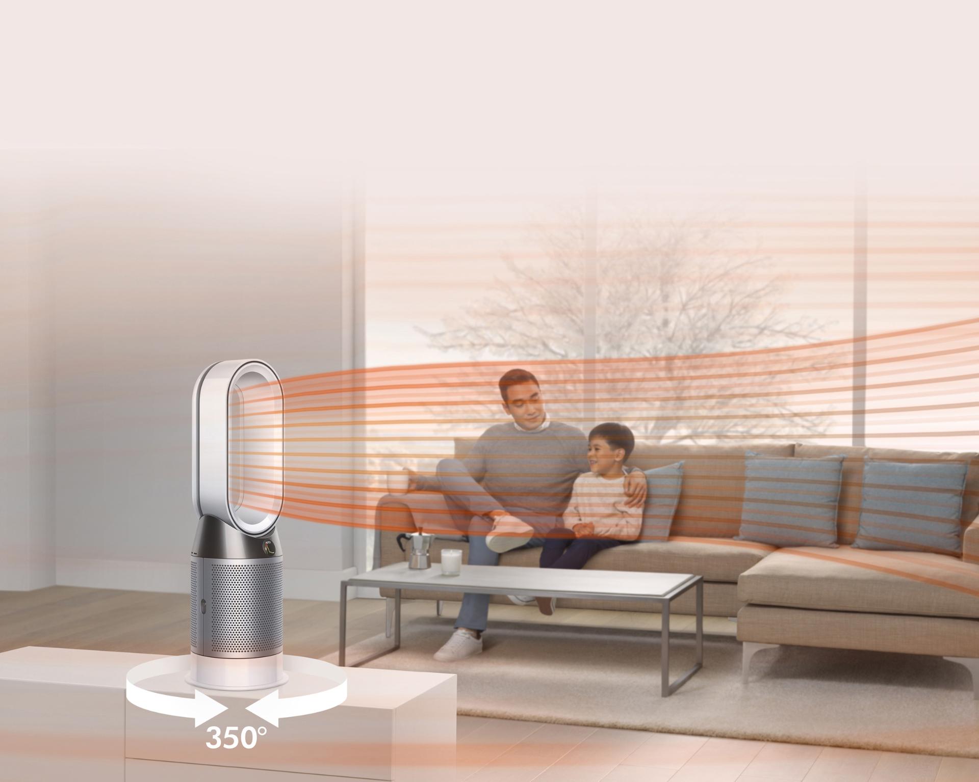 Demonstration of Dyson Pure Hot+Cool purifier in action indoors