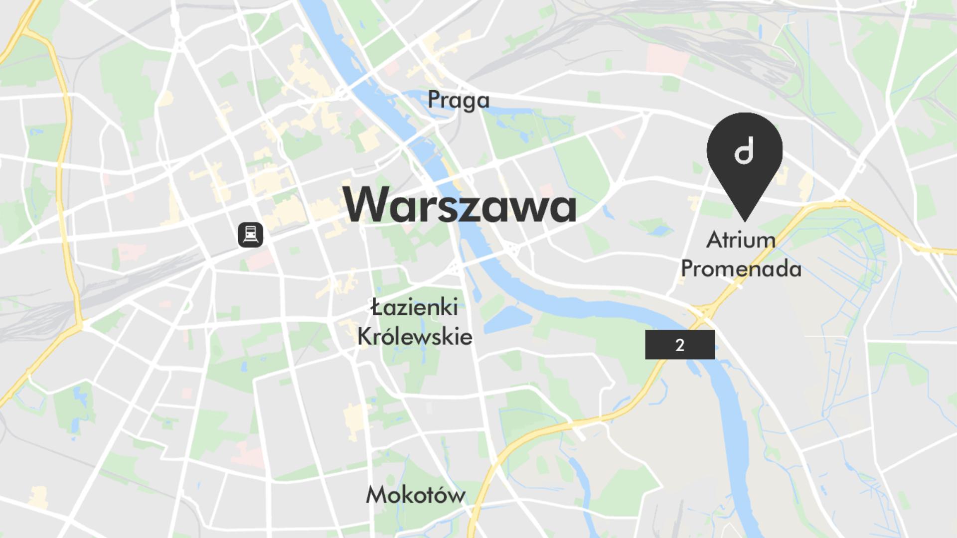 Mapa z zaznaczoną lokalizacją sklepu Dyson w Atrium Promenada w Warszawie