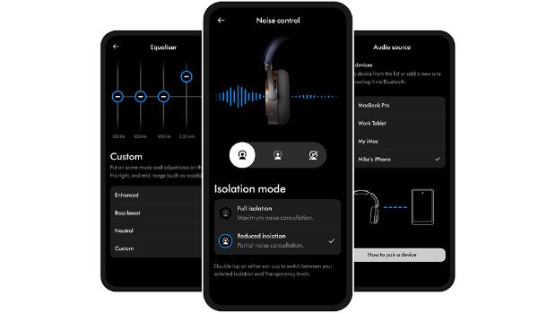 Trzy ekrany z aplikacją MyDyson pokazujące nowe funkcje
