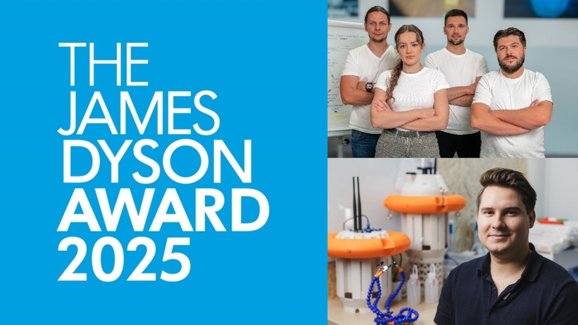 logo Nagrody Jamesa Dysona 2025 oraz zdjęcia wynalazców z Polski
