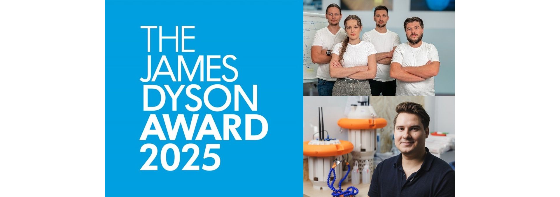 logo Nagrody Jamesa Dysona 2025 oraz zdjęcia wynalazców z Polski