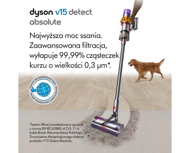 odkurzacz Dyson V15 Detect odkurzający dywan