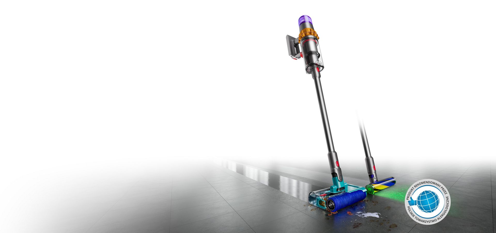 Odkurzacz Dyson V15s Detect Submarine z nową elektroszczotką do czyszczenia podłóg twardych na mokro z technologią Extraction Plate. 