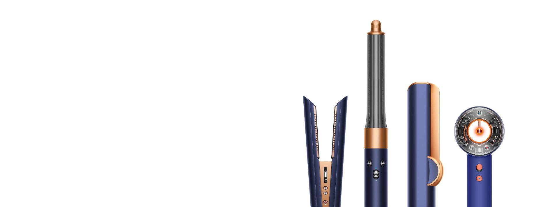 Line up of Dyson hair care products