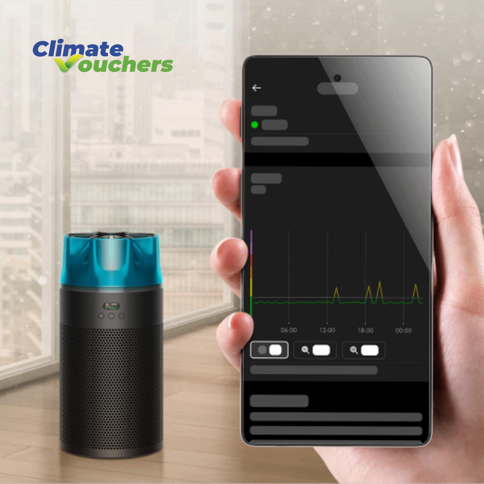 The MyDyson app gives a real-time overview of air quality with data from the Dyson HushJet Compact Purifier.