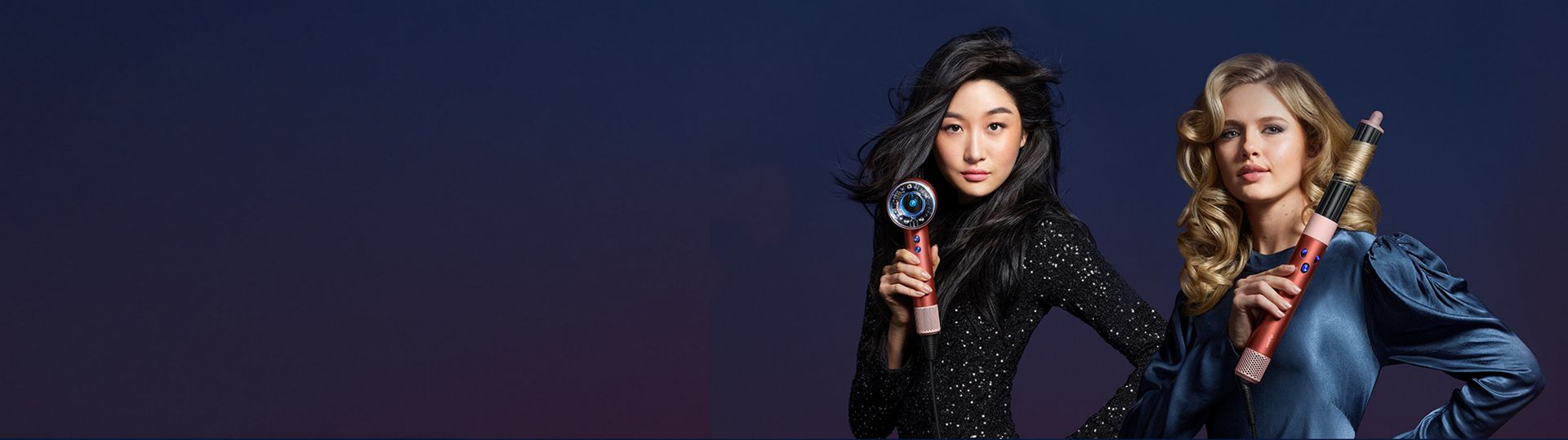 The Dyson beauty range in strawberry bronze and blush pink.