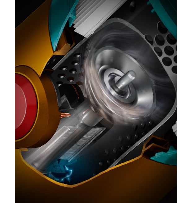 Cutaway showing the motor within the Dyson V12 Detect Slim cordless vacuum.