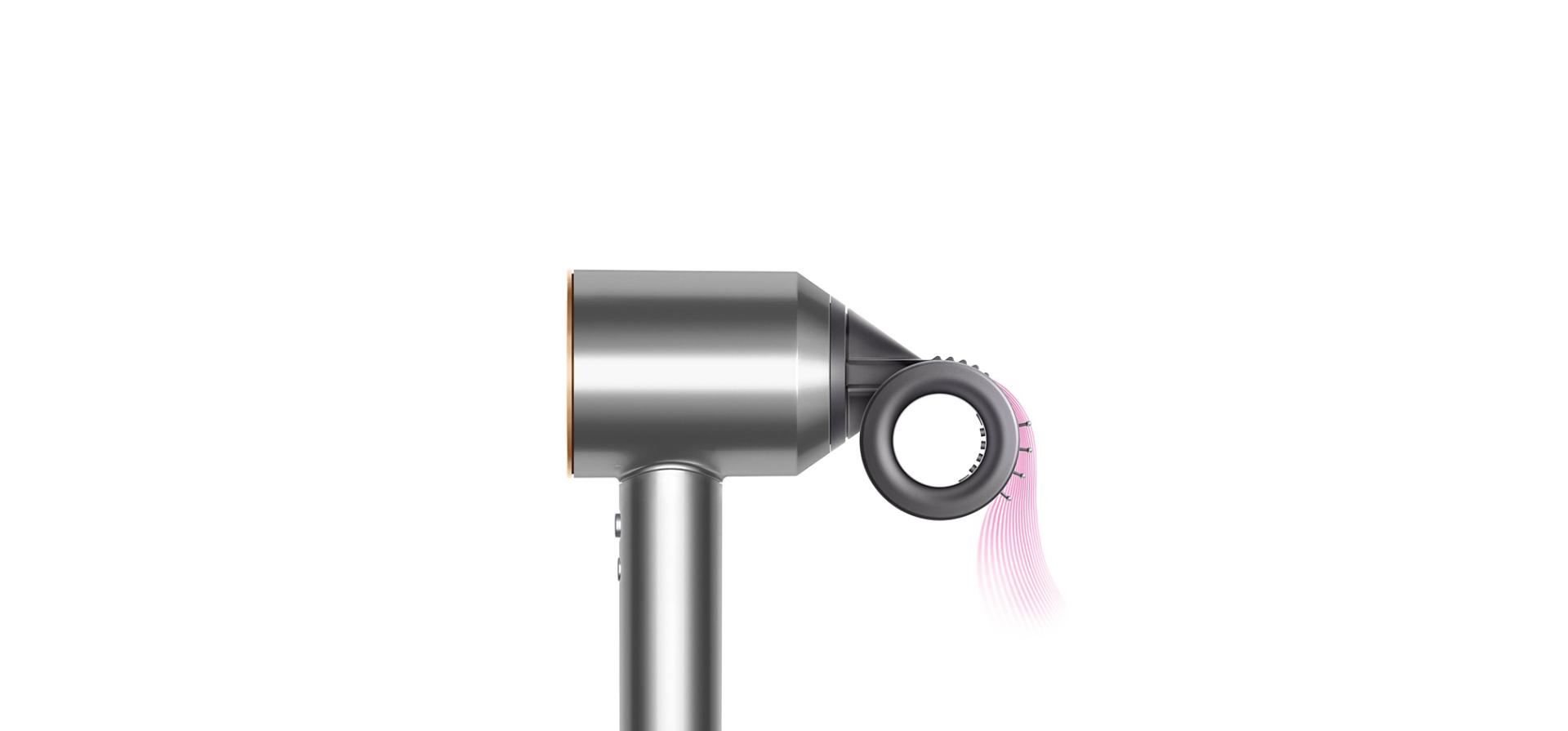 Side view of the Dyson Supersonic with Flyaway smoother attachment.
