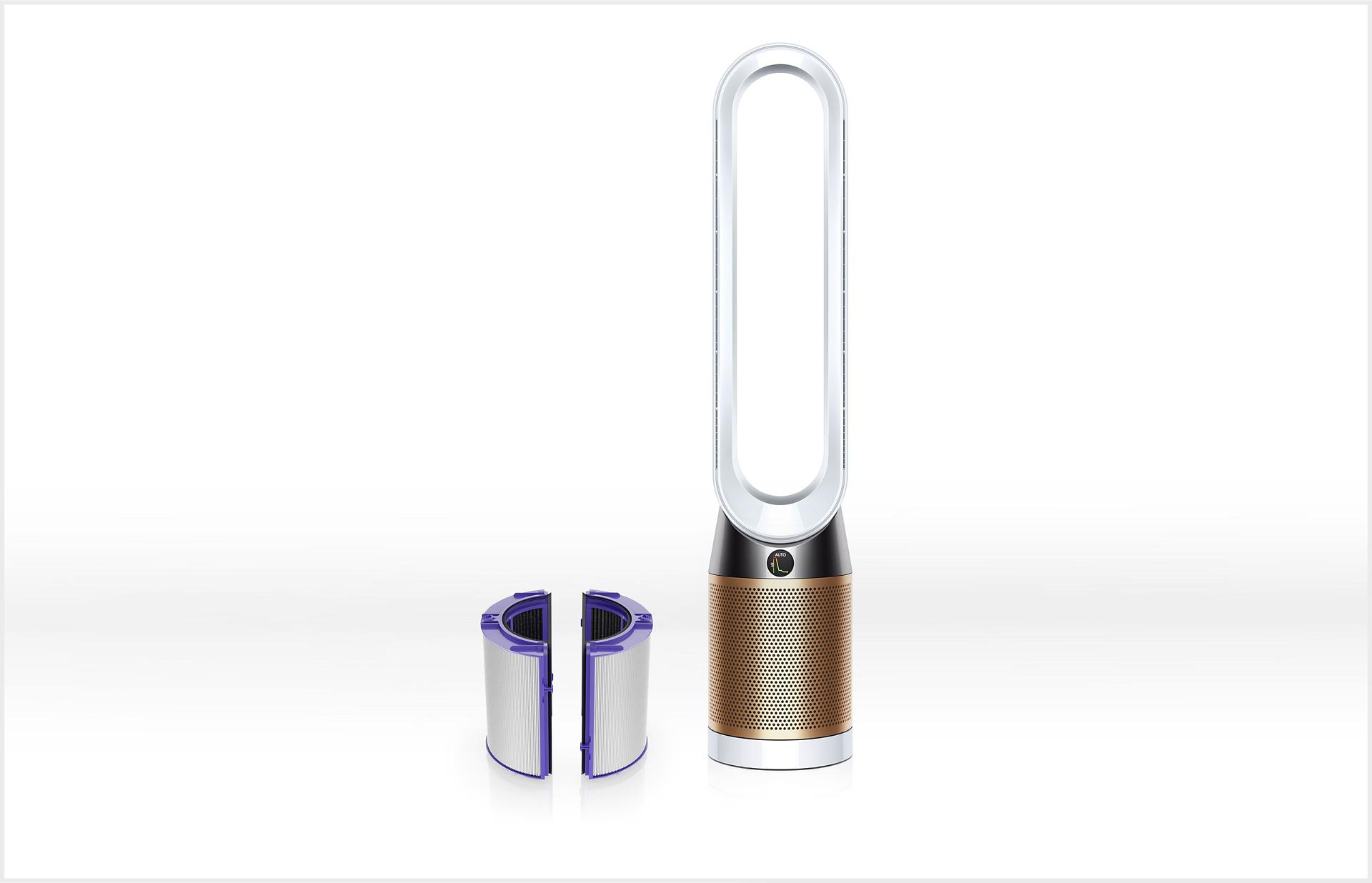 A Dyson purifier range in a row including a filter