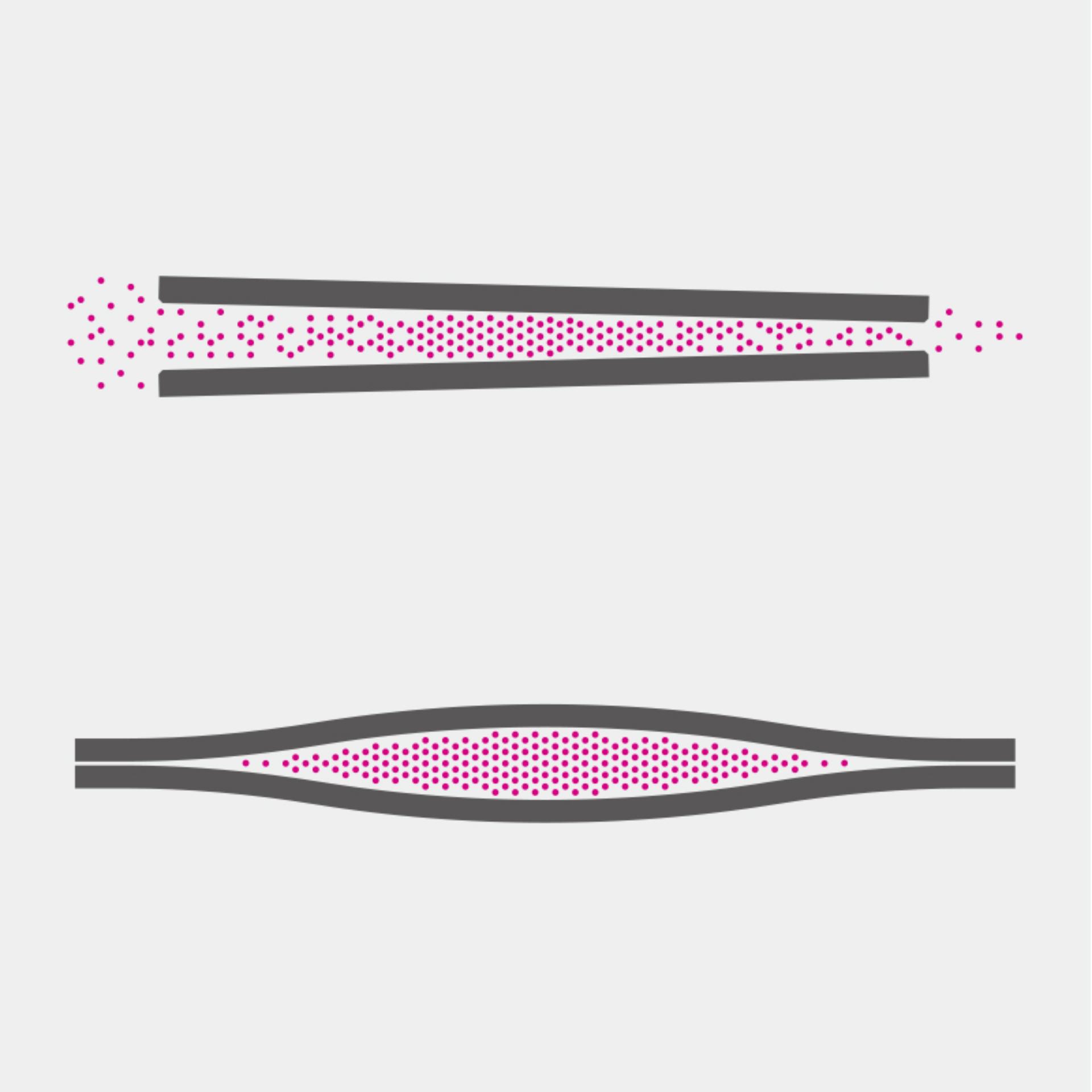 Rysunek porównujący ułożenie włosów pomiedzy płytkami sztywnymi a płytkami elstycznymi