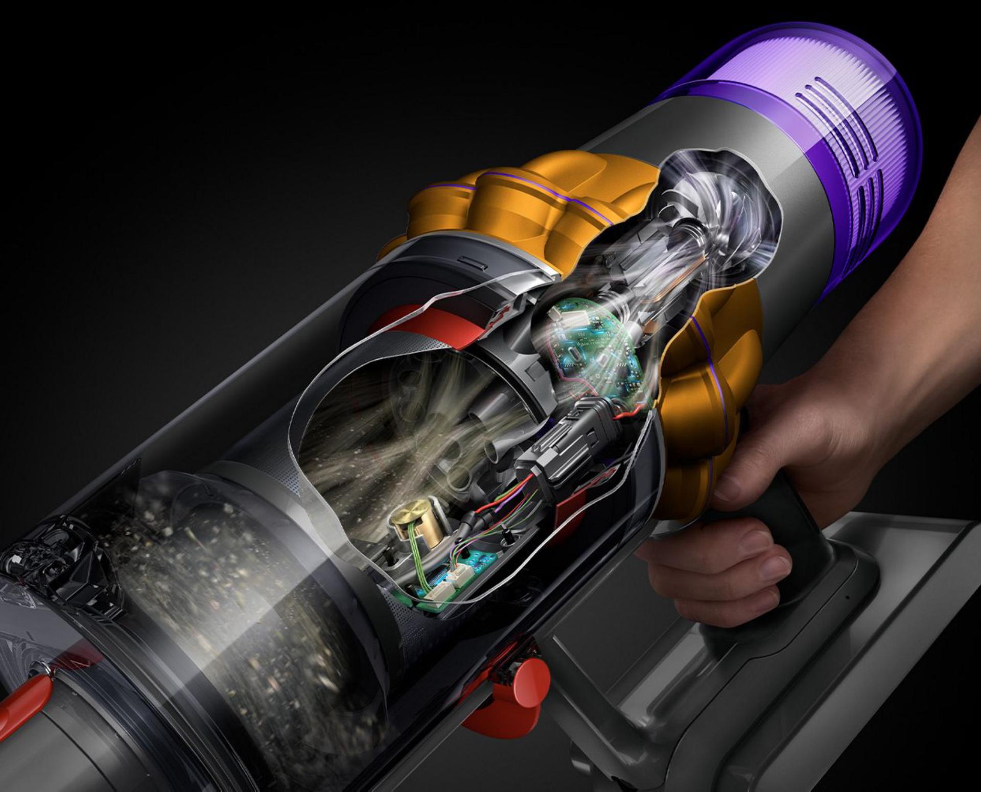 Dyson kablosuz süpürgenin içindeki teknolojiyi gösteren grafik.