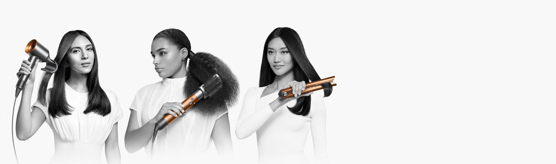 Models using the Dyson Airwrap, Supersonic and Corrale to styling hair
