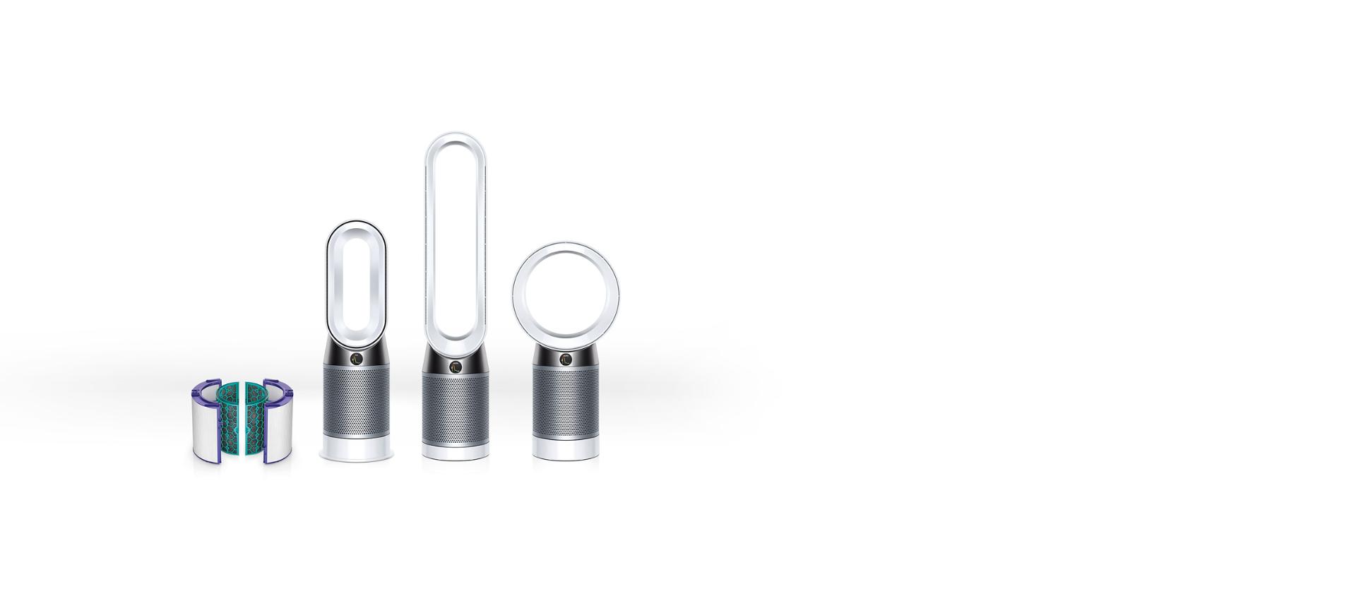 Dyson purifier range in a row including a filter