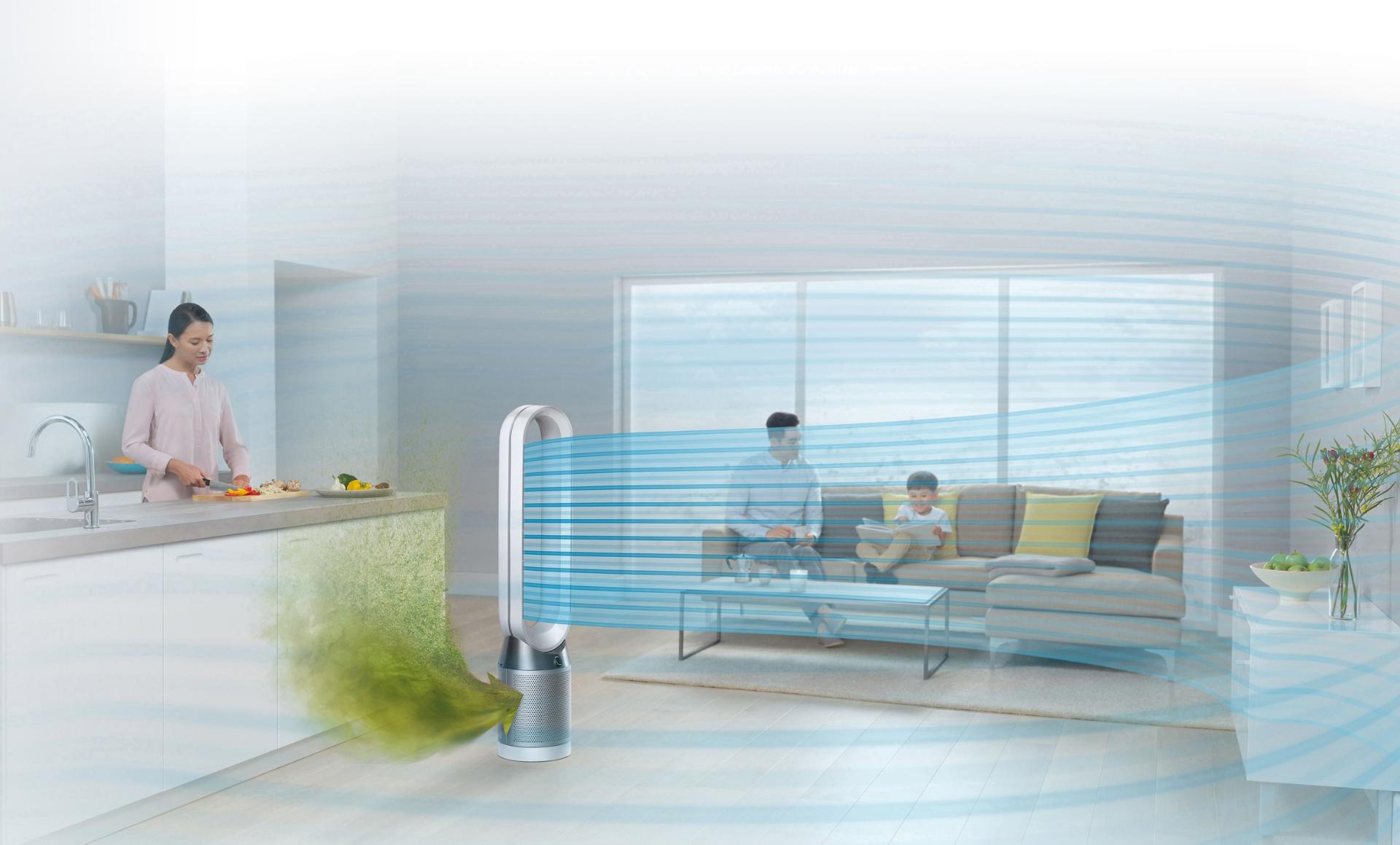 מסנן אוויר ומאוורר ™Dyson Pure Cool בו משתמשים בסלון