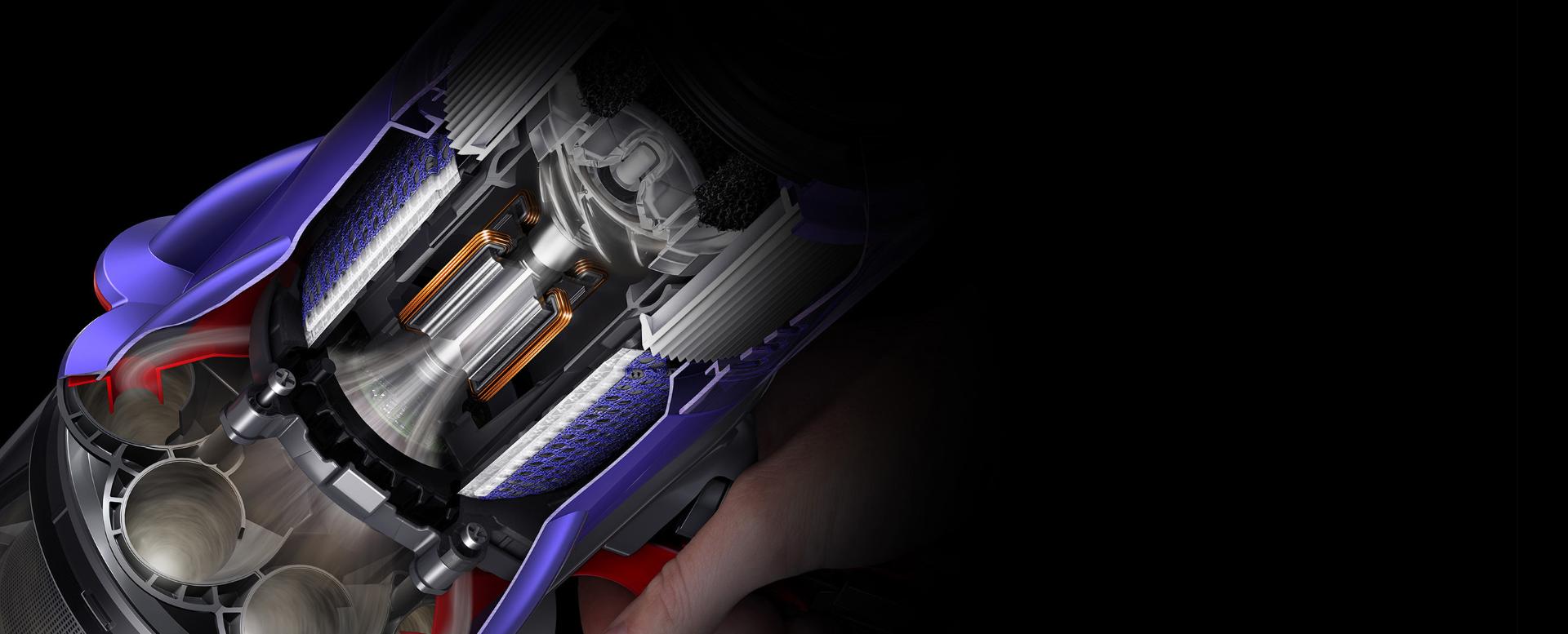 مخطط لقطات توضيحية يعرض المحرك والفلتر داخل المنكسة.