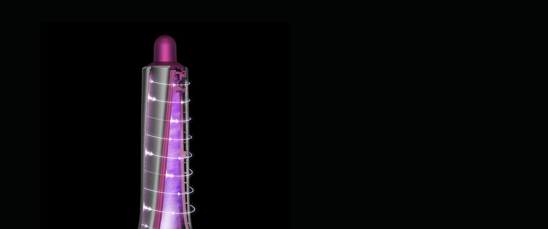 تيارات هواء متدفقة حول الوحدات الأسطوانية لمصفف الشعر Dyson Airwrap