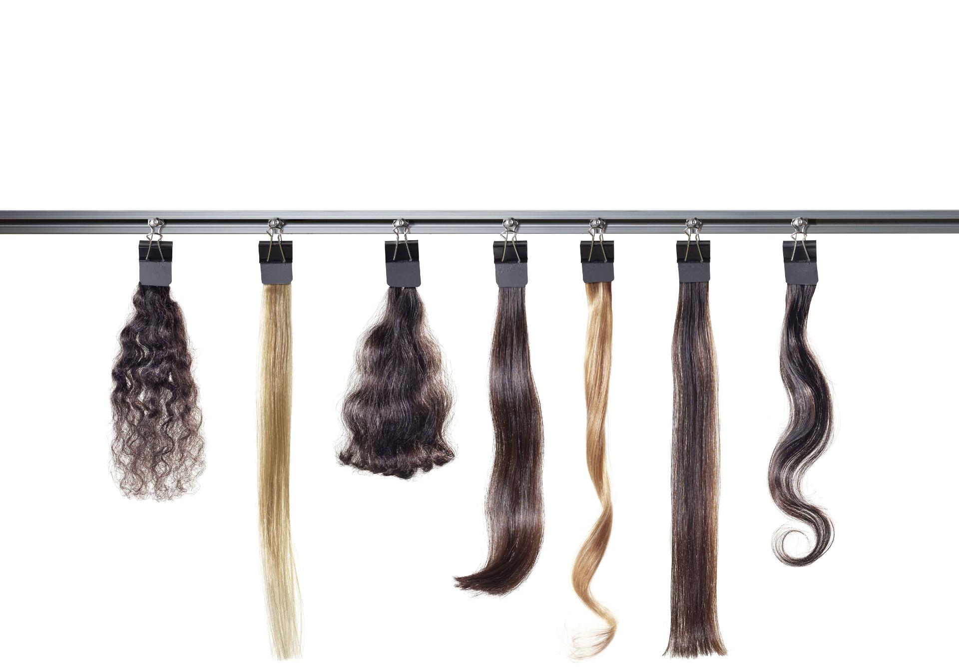 Hair tresses pegged to a line