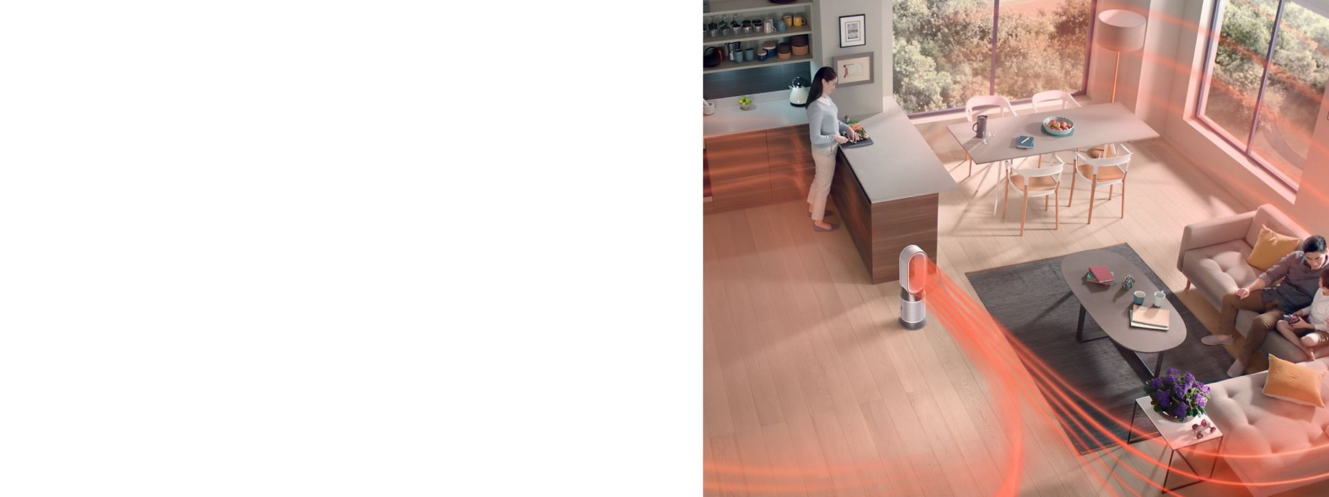 The Dyson Purifier Hot+Cool HP1 purifying and heating air in a large room.