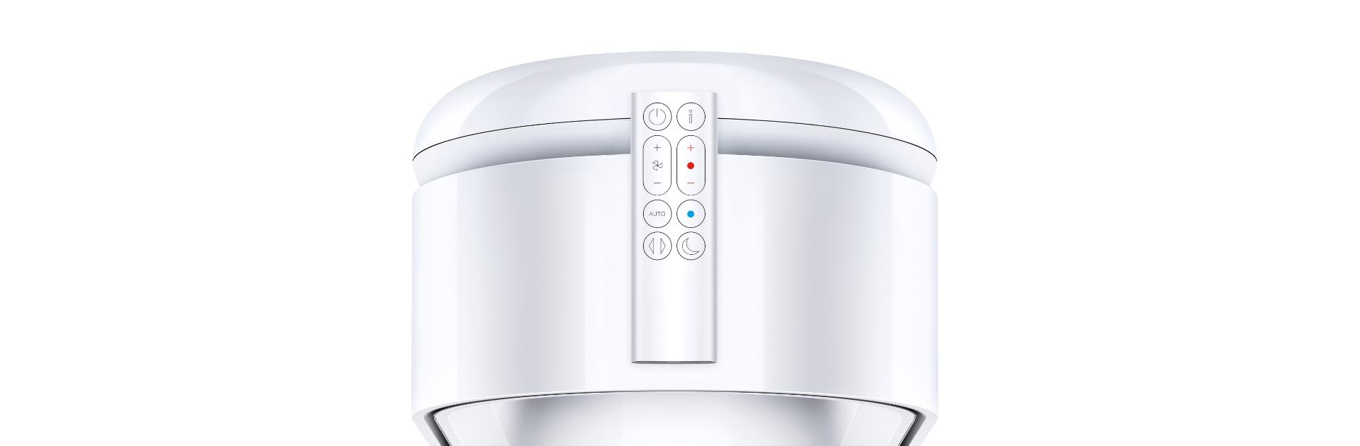 A Dyson Purifier Hot+Cool HP1 with the remote control on top.