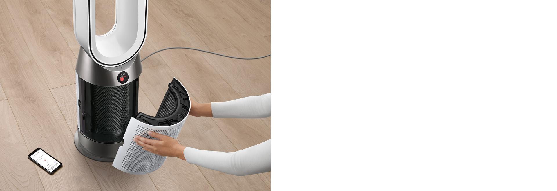 The Dyson Purifier Hot+Cool HP1 having its filter removed.