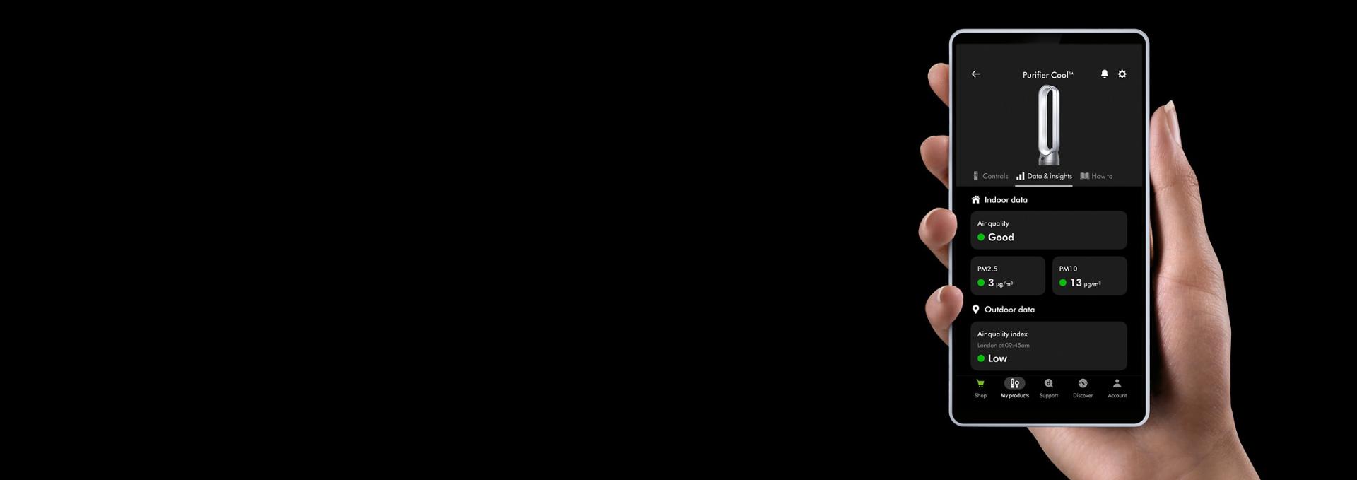 A Dyson Purifier Cool PC1 on the MyDyson app.