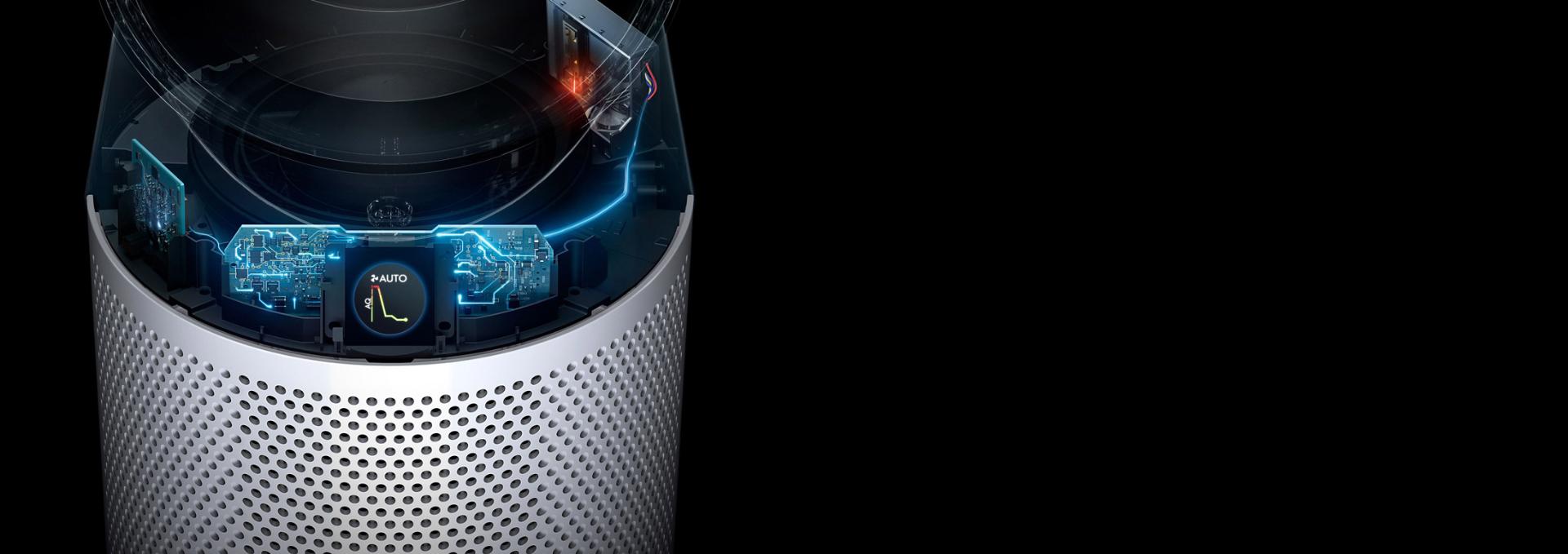 لقطة مقتطعة توضيحية لجهاز Dyson Purifier Cool PC1 تعرض التكنولوجيا الكامنة وراء المستشعرات.