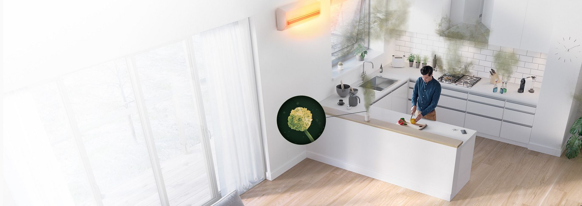 Dyson Purifier Cool PC1 gaisa attīrītājs, kas novērš pelējuma veidošanos virtuvē.