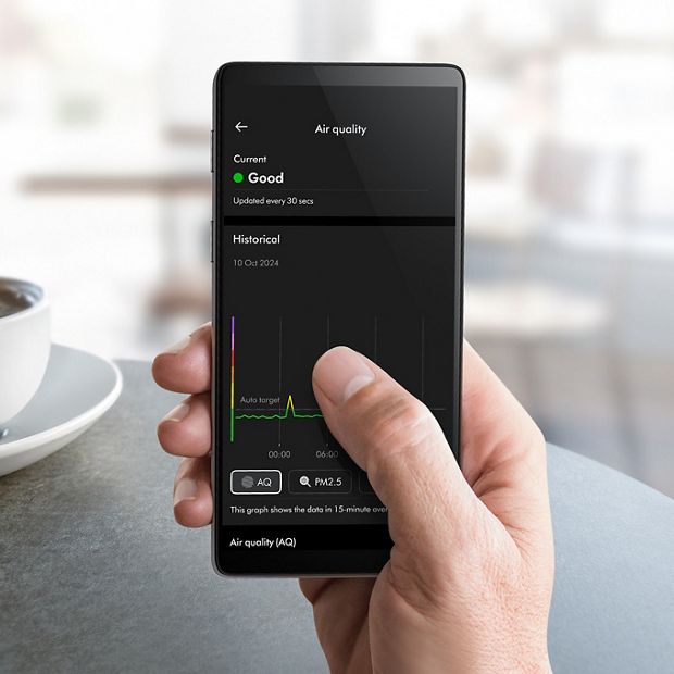 تطبيق MyDyson بينما يُستخدَم لمراقبة جودة الهواء.