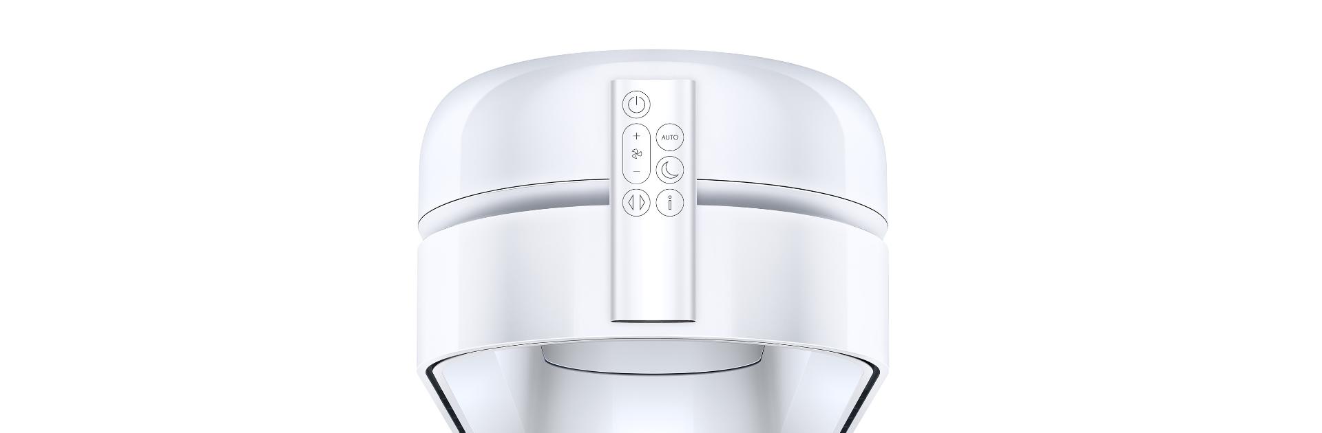 A Dyson Purifier Cool PC1 with the remote control on top.