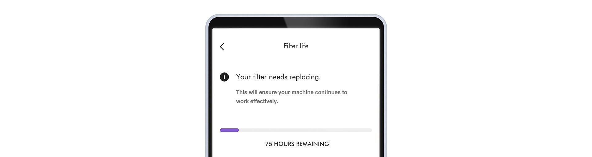 A filter life notification on the MyDyson app