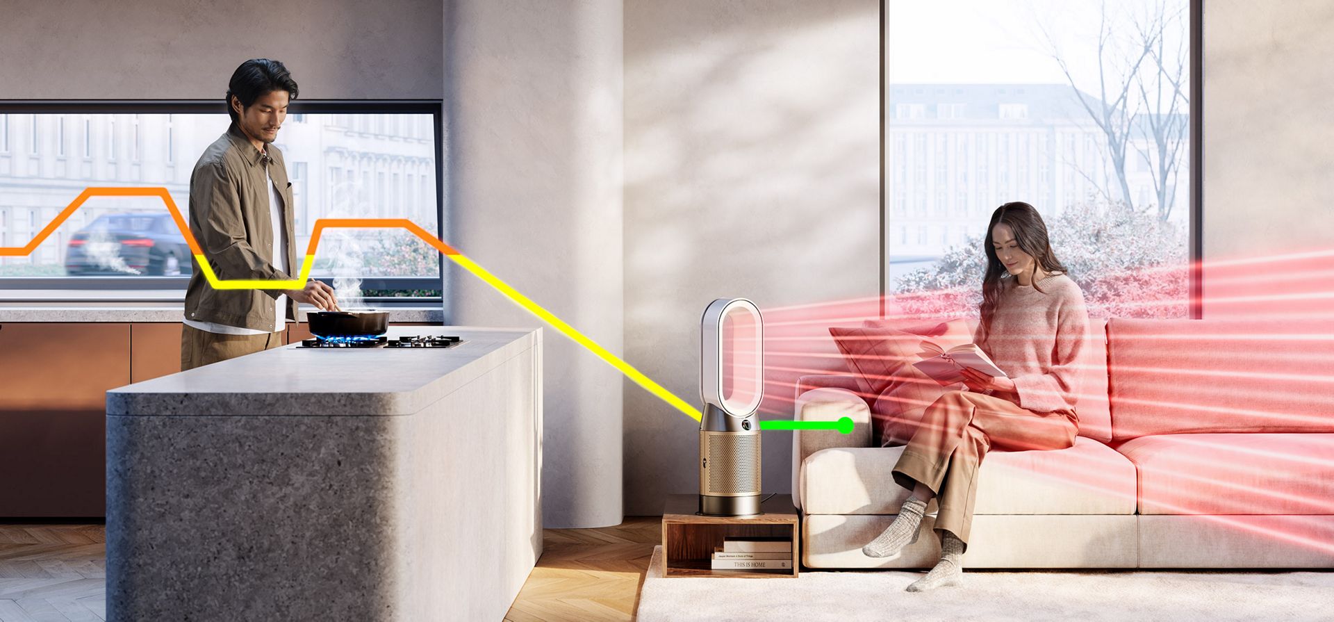 Dyson Purifier Hot+Cool HP2 De-NOx in a living space