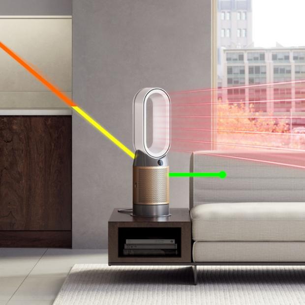 A purifier heater projecting warm airflow in a living space.