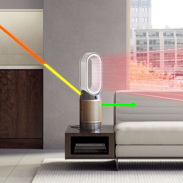 A purifier heater projecting warm airflow in a living space.