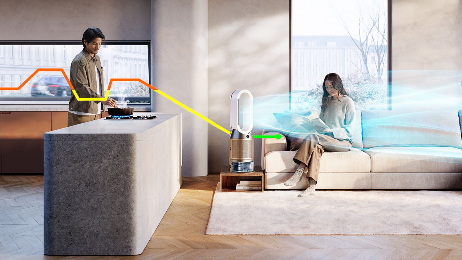 Ein Dyson Purifier Cool PH2 Luftreiniger und Befeuchter, verbessert die Luftqualität.