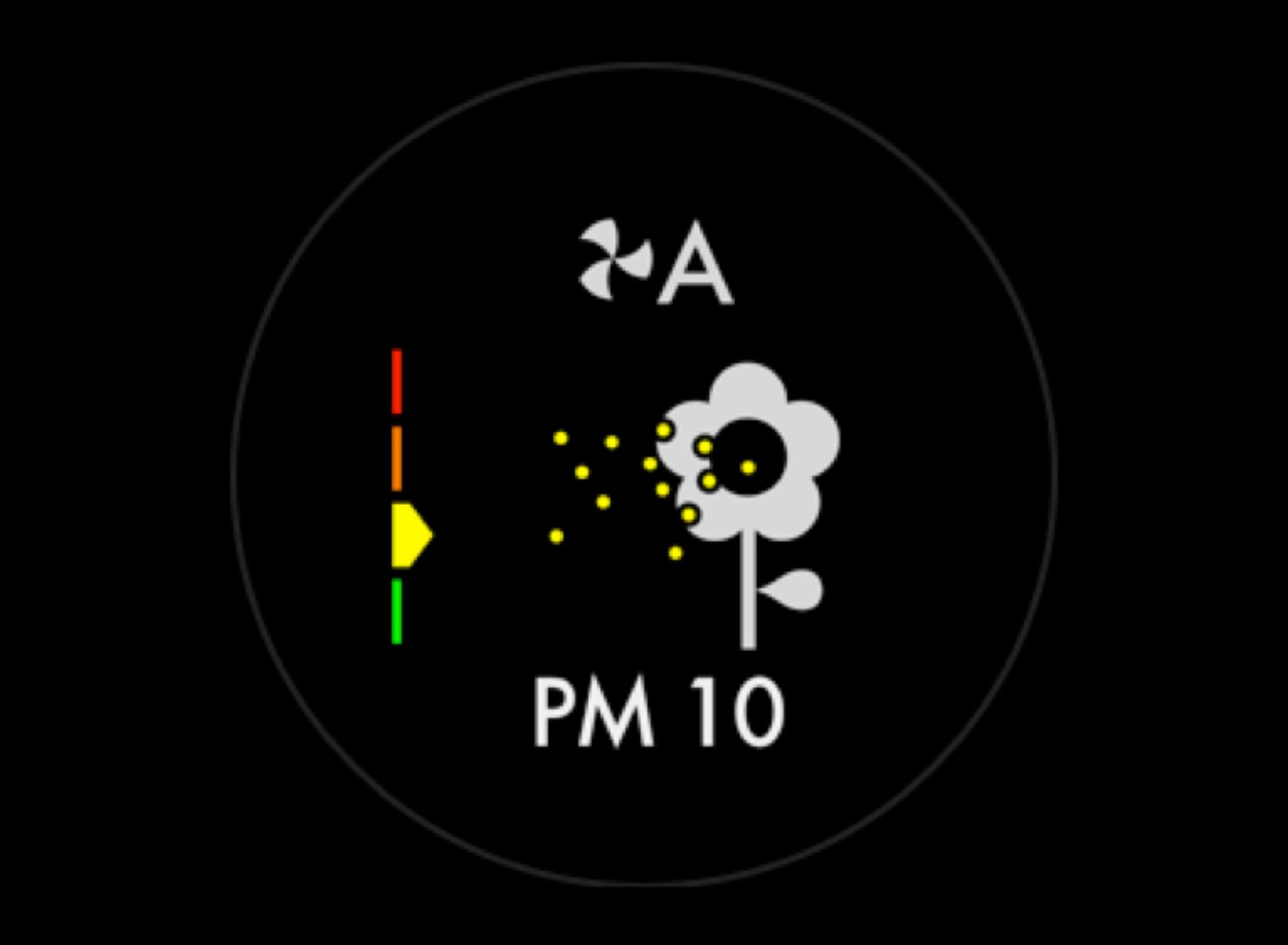 PM10 icon on the LCD screen showing fair air quality