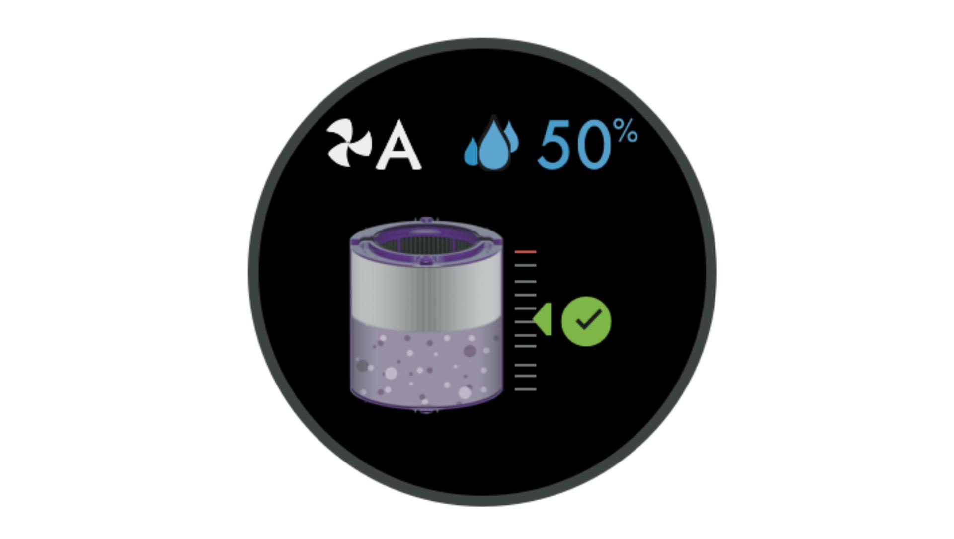 Filter life icon on the LCD screen.