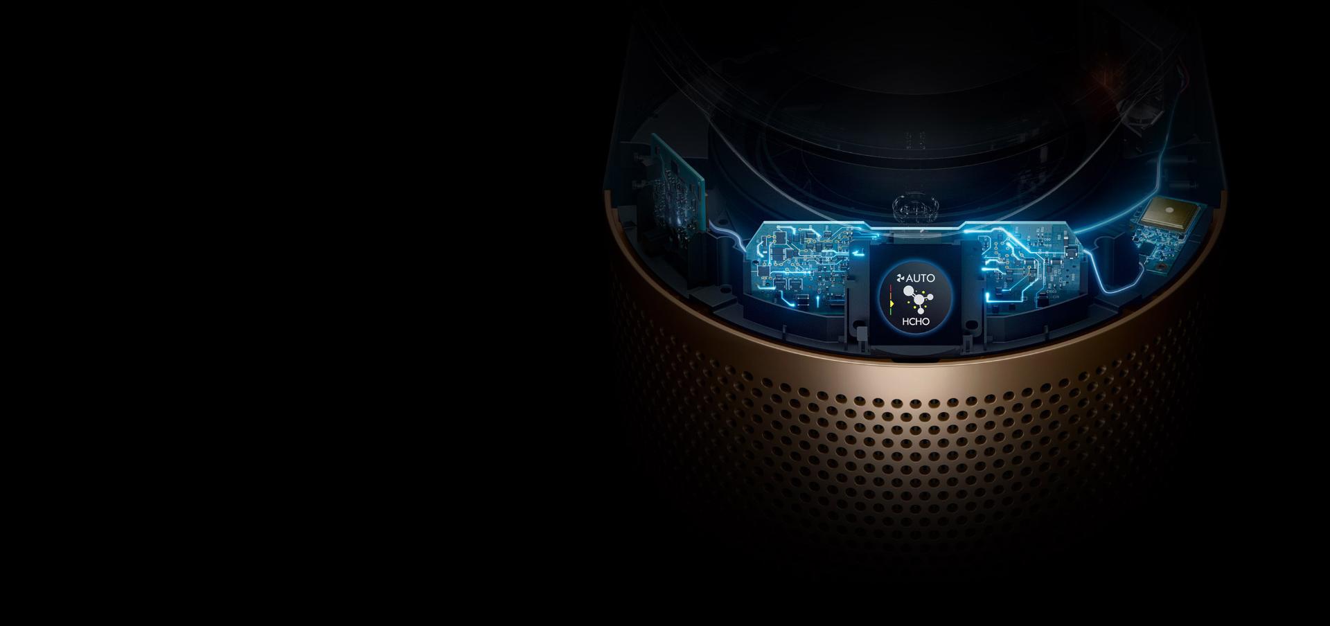 Internal sensing technology and LCD screen showing air quality