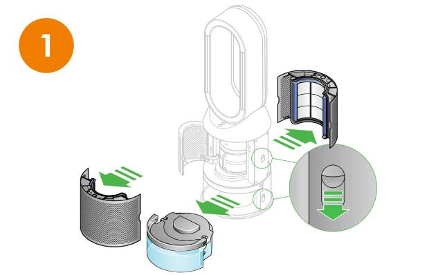 Scoateți capacele filtrelor și rezervorul de apă
