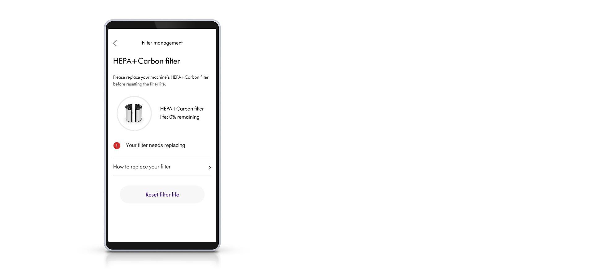 صورة مُقرَّبة لرسالة استبدال الفلتر