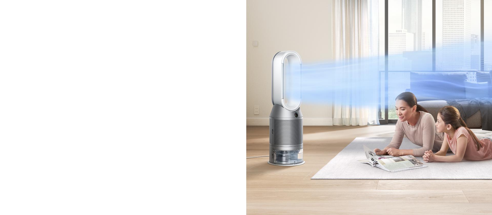 Family room with purifier humidifier projecting airflow