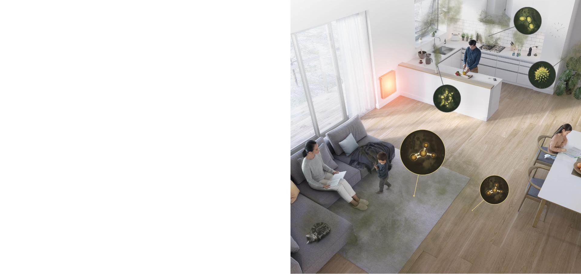 Aerial view of living space with the Dyson purifier humidifier