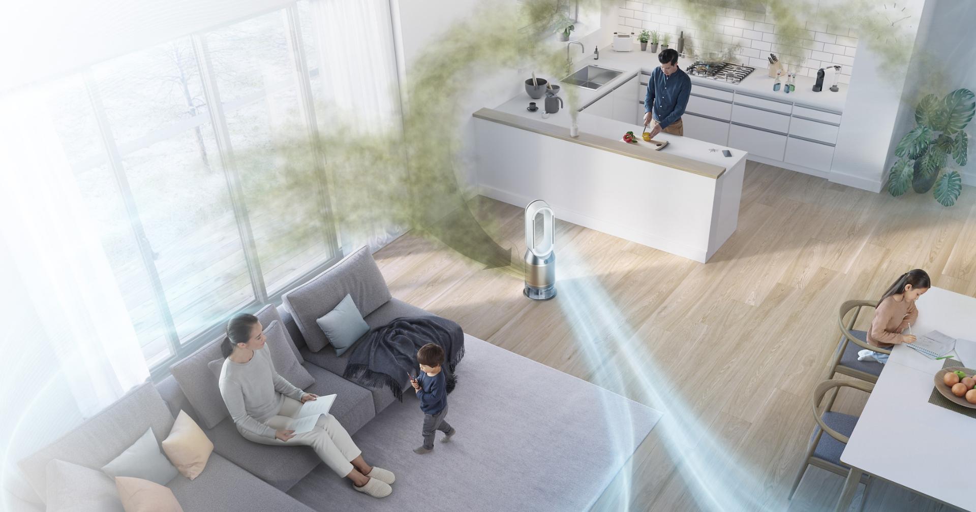 Aerial view of family home with purified air reaching every corner