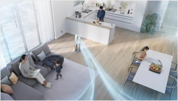 Slika obiteljske kuće s uključenim pročišćivačem ovlaživačem iz zraka