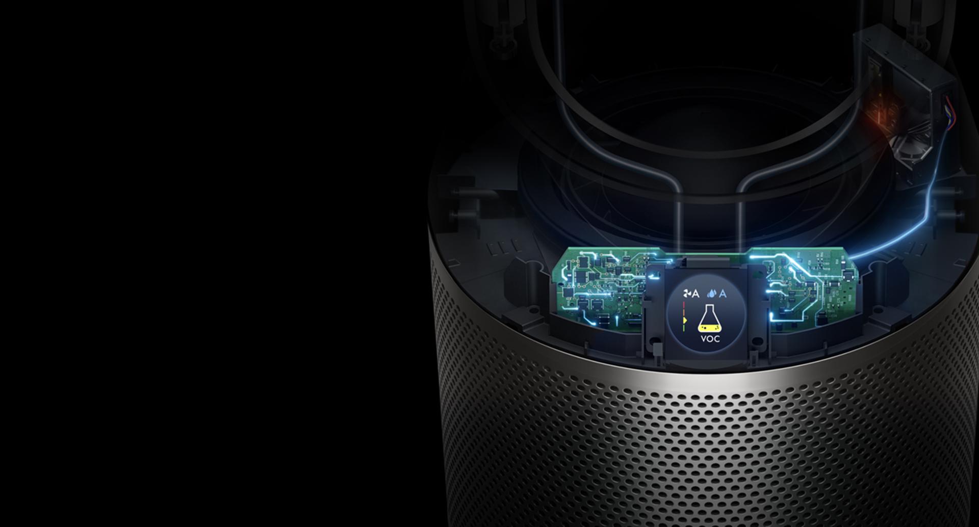 Inner workings of machine and three sensors - displayed on LCD screen